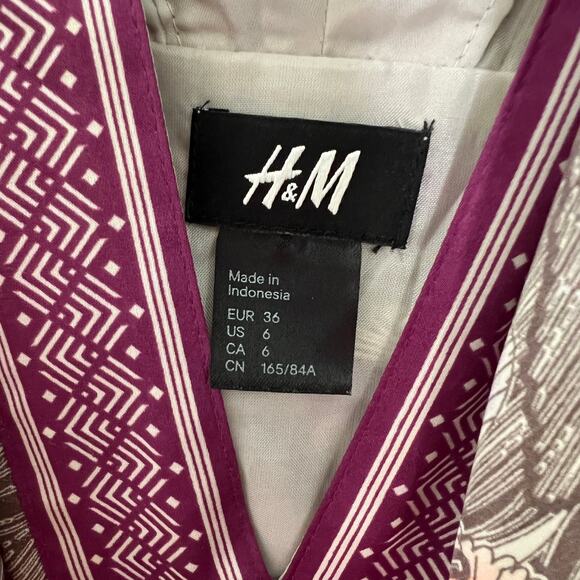 H&M Peacock Print Sleeveless Deep V-Neck Mini Dress Women's Size 6 Purple/Tan - Picture 5 of 7